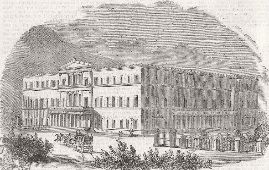 GREECE. New Royal Palace, Athens 1843 old antique vintage print picture